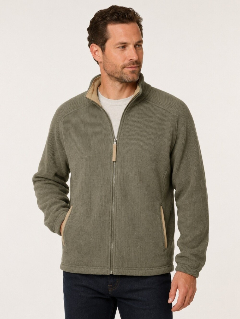 Orvis Men’s XL Wool Blend Full Zip Sweater Jacket Olive Green Lined Pockets